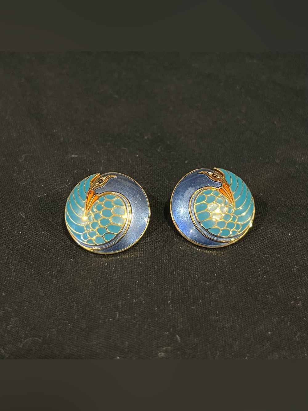 Laurel Burch Vintage 80s Mynah Bird Peacock Blue Enamel Earrings